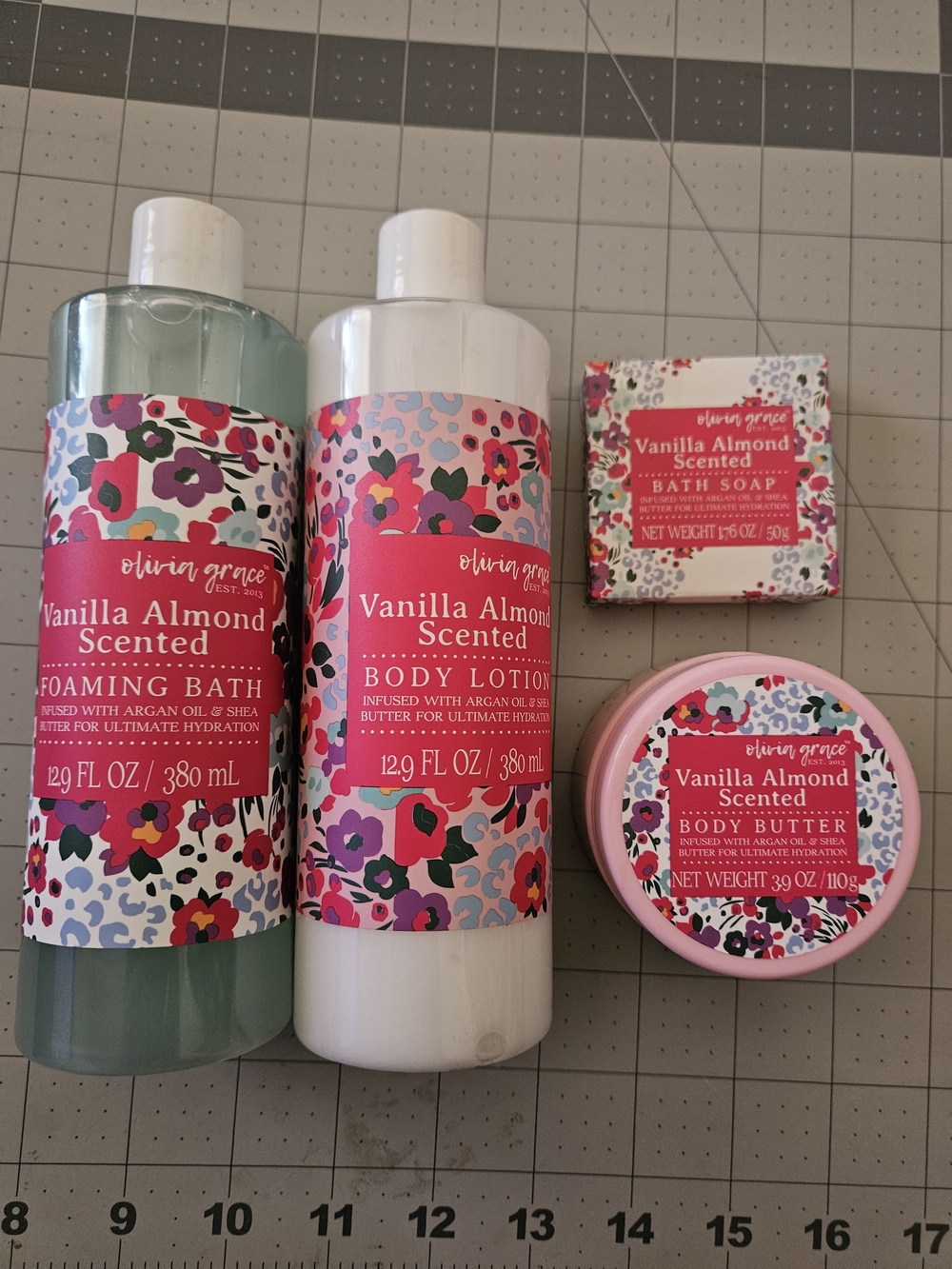 Olivia Rae Vanilla Almond Scented Bath & Body Set - Pink Floral Packaging
